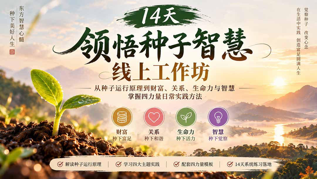 14天领悟种子智慧线上工作坊|从种子运行原理到财富、关系、生命力与智慧,掌握四力量日常实践方法-源创文化