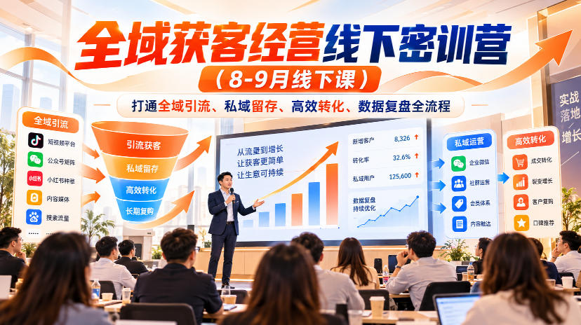 全域获客经营线下密训营(8-9月线下课)，打通全域引流、私域留存、高效转化、数据复盘全流程-源创文化