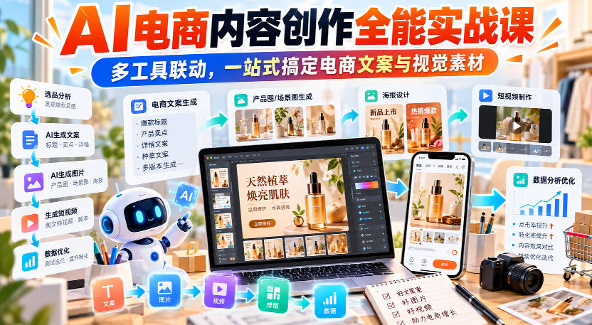 【无水印】AI电商内容创作全能实战课|多工具联动,一站式搞定电商文案与视觉素材-源创文化