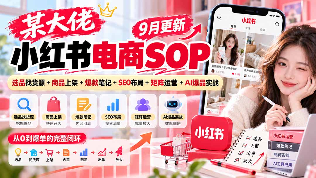 某大佬小红书电商SOP|9月更新:选品找货源+商品上架+爆款笔记+SEO布局+矩阵运营+AI爆品实战-源创文化