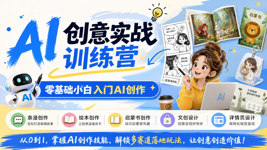 AI创意实战训练营,零基础小白入门AI创作,解锁条漫、绘本、启蒙书、文创、详情页多赛道落地玩法-源创文化