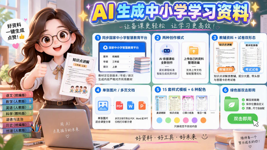 孩子的教辅别再乱买了:同步国家中小学智慧平台,AI一键生成图文教辅和试卷-源创文化