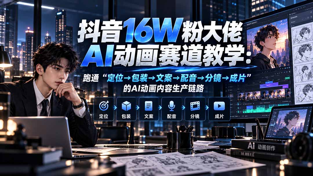 抖音16W粉大佬规则门禁AI动画赛道教学:跑通“定位→包装→文案→配音→分镜→成片”的AI动画内容生产链路-源创文化