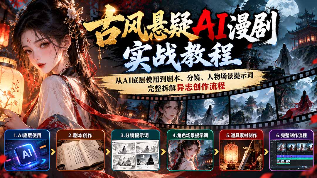 古风悬疑AI漫剧实战教程：从AI底层使用到剧本、分镜、人物场景提示词，完整拆解异志创作流程-源创文化
