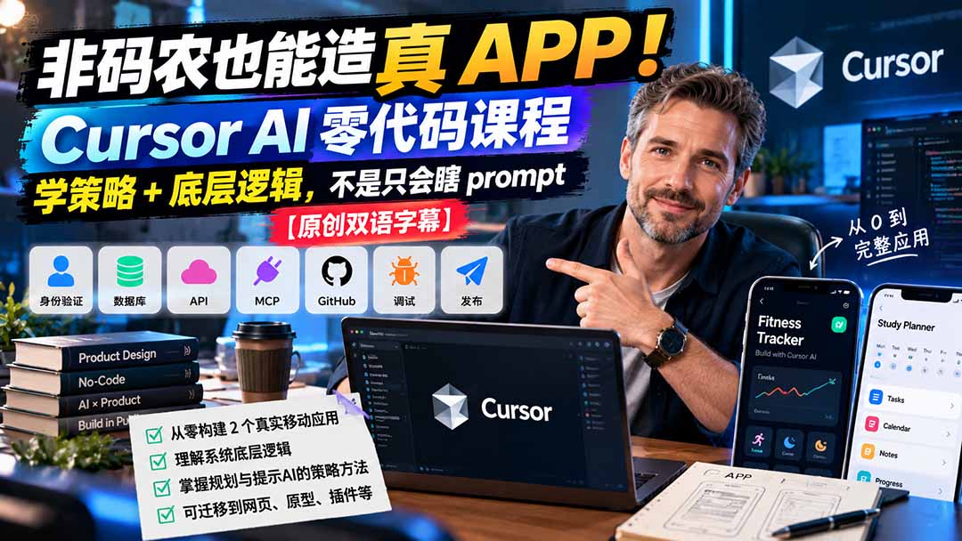非码农也能造真 APP!Cursor AI 零代码课程:学策略 + 底层逻辑,不是只会瞎 prompt【原创双语字幕】-源创文化