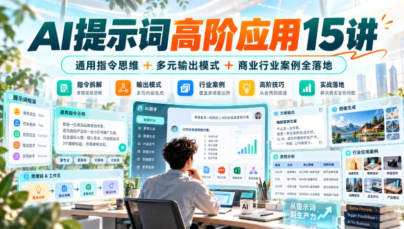 AI提示词高阶应用15讲|通用指令思维+多元输出模式+商业行业案例全落地-源创文化