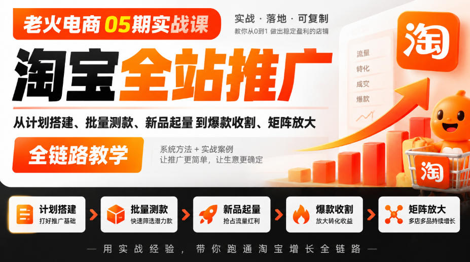 老火电商05期实战课|淘宝全站推广从计划搭建、批量测款、新品起量到爆款收割、矩阵放大全链路教学-源创文化