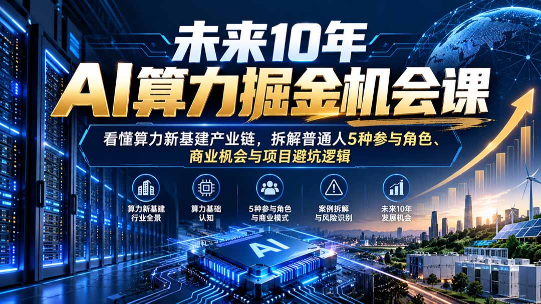 未来10年AI算力掘金机会课:看懂算力新基建产业链,拆解普通人5种参与角色、商业机会与项目避坑逻辑-源创文化