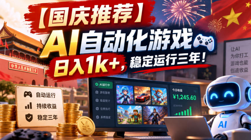 【国庆推荐】AI自动化游戏,日入1k+,操作简单,稳定运行三年!【揭秘】-源创文化