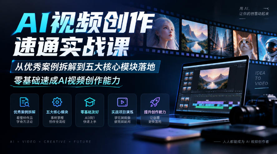 AI视频创作速通实战课|从优秀案例拆解到五大核心模块落地,零基础速成AI视频创作能力-源创文化