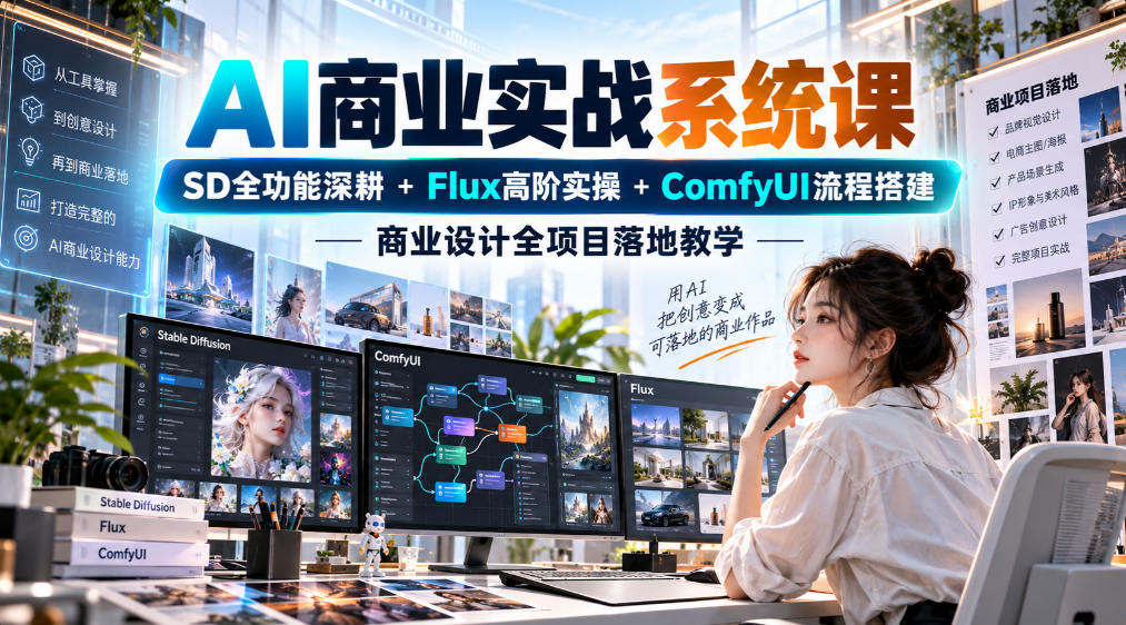 AI商业实战系统课|SD全功能深耕+Flux高阶实操+Comfyui流程搭建,商业设计全项目落地教学-源创文化