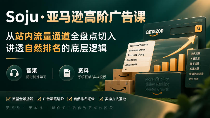 亚马逊高阶广告课,从站内流量通道全盘点切入,讲透自然排名的底层逻辑(直播+音频+资料)-源创文化
