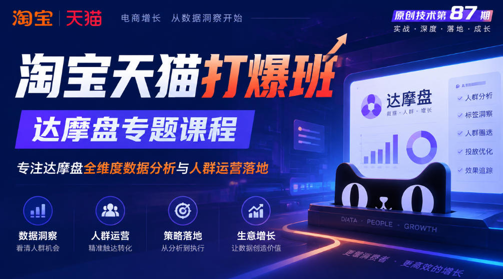 《淘宝天猫打爆班》原创技术第87期,达摩盘专题课程,专注达摩盘全维度数据分析与人群运营落地-源创文化