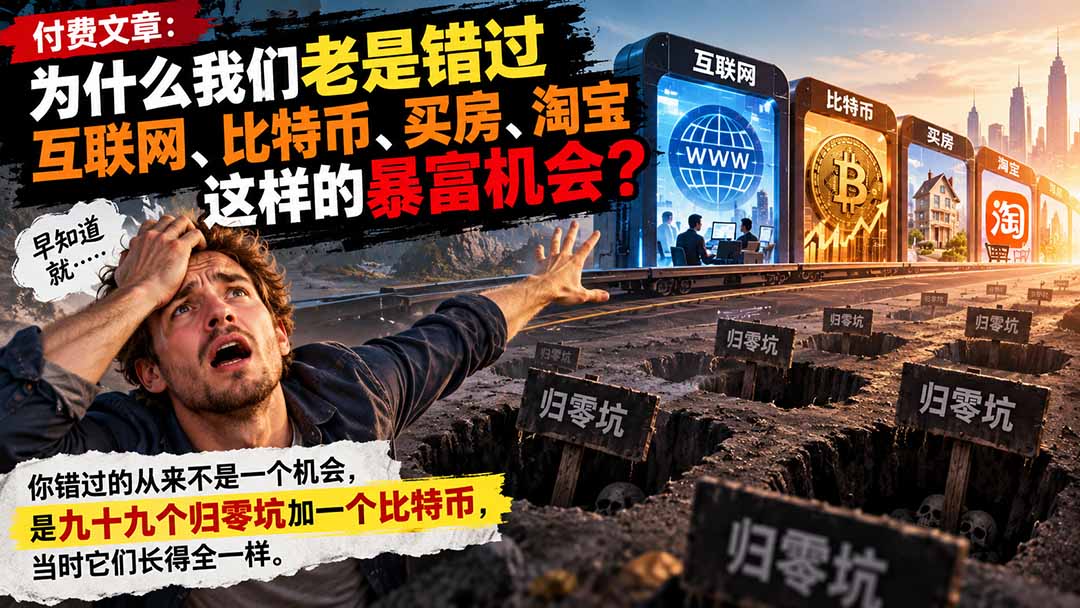 付费文章:为什么我们老是错过互联网、比特币、买 房、淘宝这样的暴富机会?-源创文化