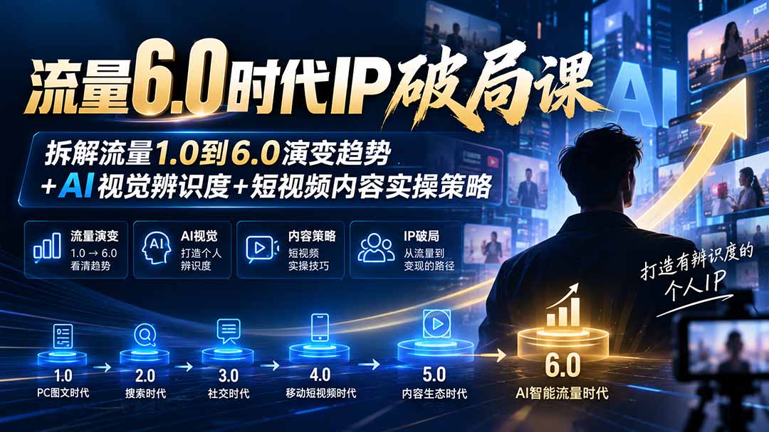 流量6.0时代IP破局课:拆解流量1.0到6.0演变趋势+AI视觉辨识度+短视频内容实操策略-源创文化