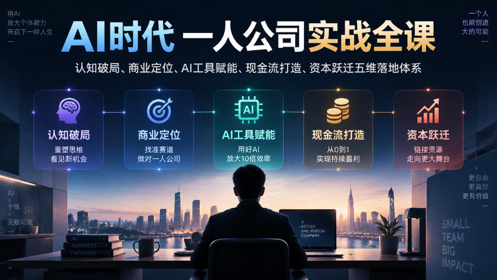 AI时代一人公司实战全课|认知破局、商业定位、AI工具赋能、现金流打造、资本跃迁五维落地体系-源创文化
