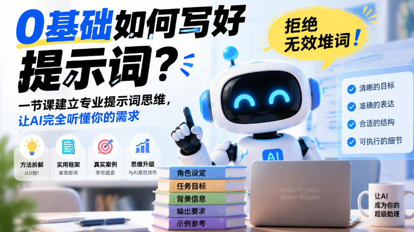 0基础如何写好提示词,拒绝无效堆词!一节课建立专业提示词思维,让AI完全听懂你的需求-源创文化