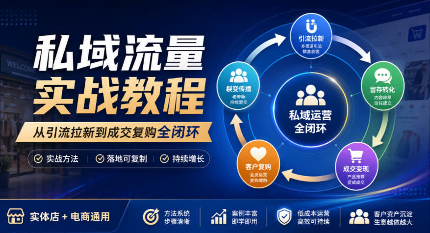 私域流量实战教程,从引流拉新到成交复购全闭环,实体店电商通用-源创文化