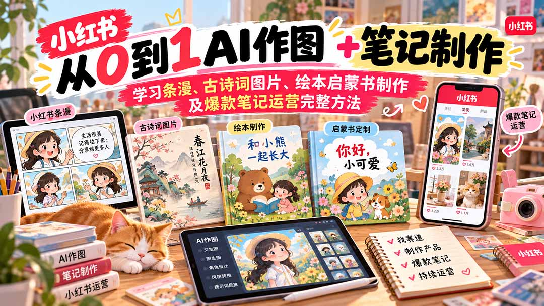 2026小红书AI内容创作从0到1-更新1009:学习条漫、古诗词图片、绘本启蒙书制作及爆款笔记运营完整方法-源创文化
