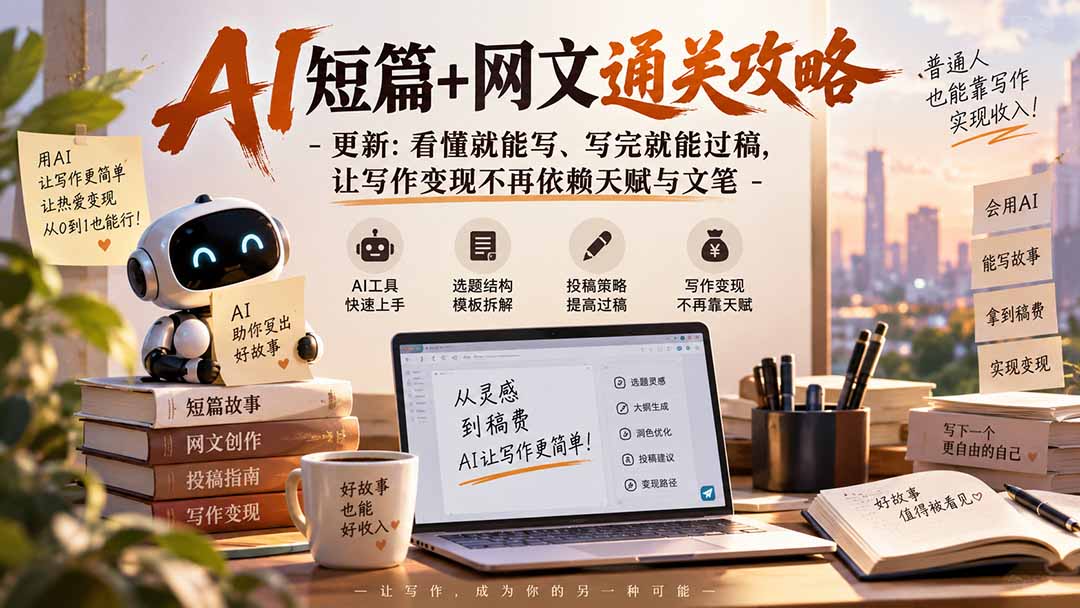 AI短篇+网文通关攻略-更新1009:看懂就能写、写完就能过稿,让写作变现不再依赖天赋与文笔-源创文化