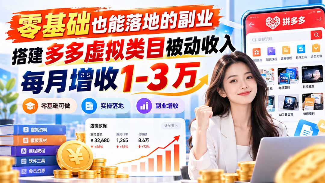 零基础也能落地的副业，搭建多多虚拟类目被动收入，每月增收 1-3 万-源创文化