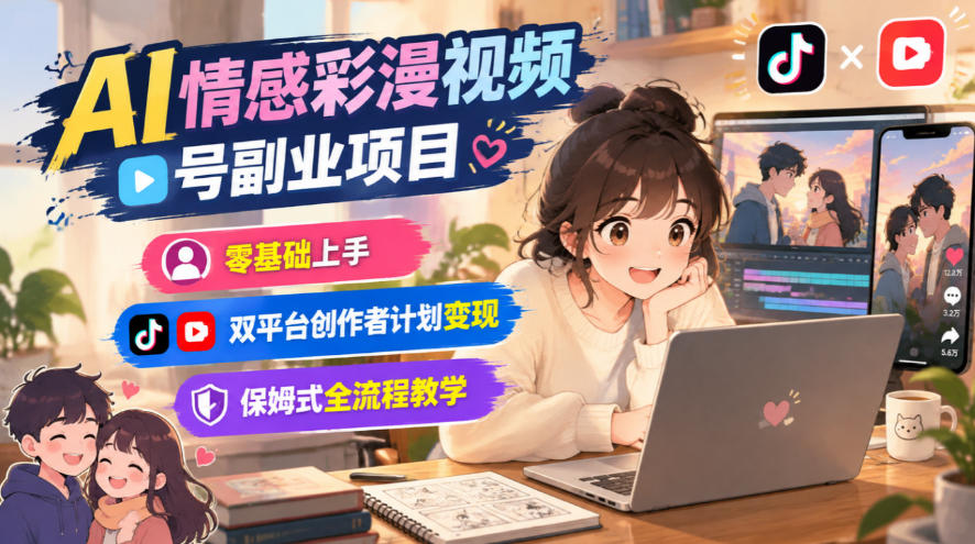 AI情感彩漫视频号副业项目，零基础上手，双平台创作者计划变现，保姆式全流程教学-源创文化