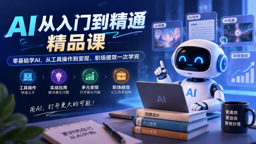 AI从入门到精通精品课，零基础学AI，从工具操作到变现、职场提效一次学完-源创文化