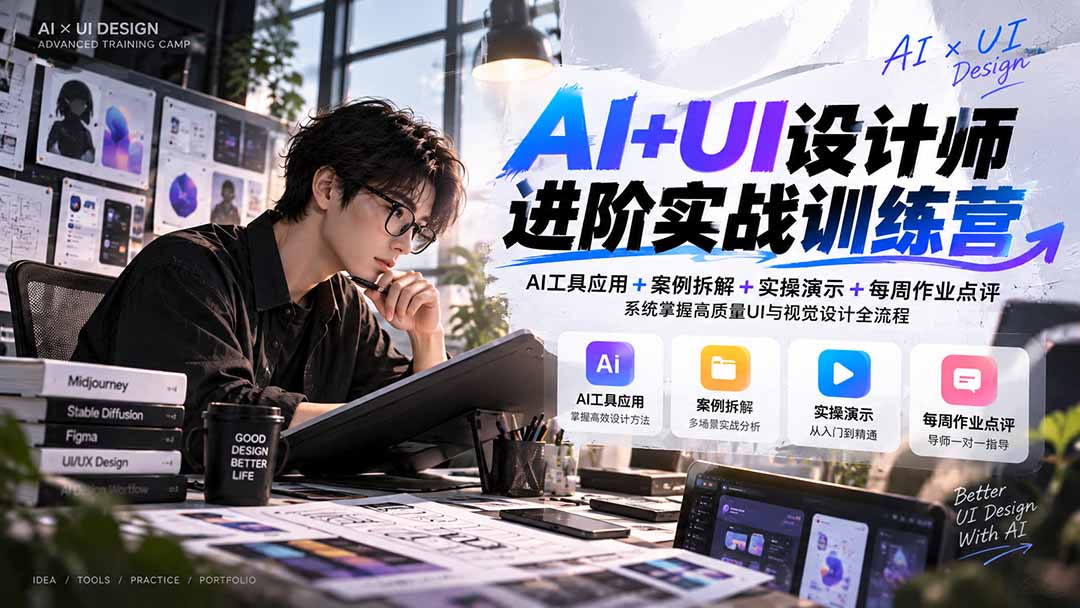 【无水印】AI+UI设计师进阶训练营-第4期:AI工具应用+案例拆解+实操演示+作业点评,掌握高质量UI与视觉设计全流程-源创文化