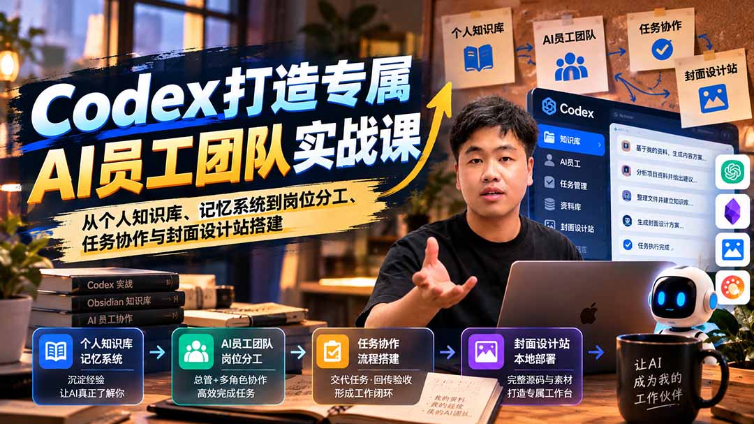 【无水印】Codex打造专属AI员工团队实战课:从个人知识库、记忆系统到岗位分工、任务协作与封面设计站搭建-源创文化