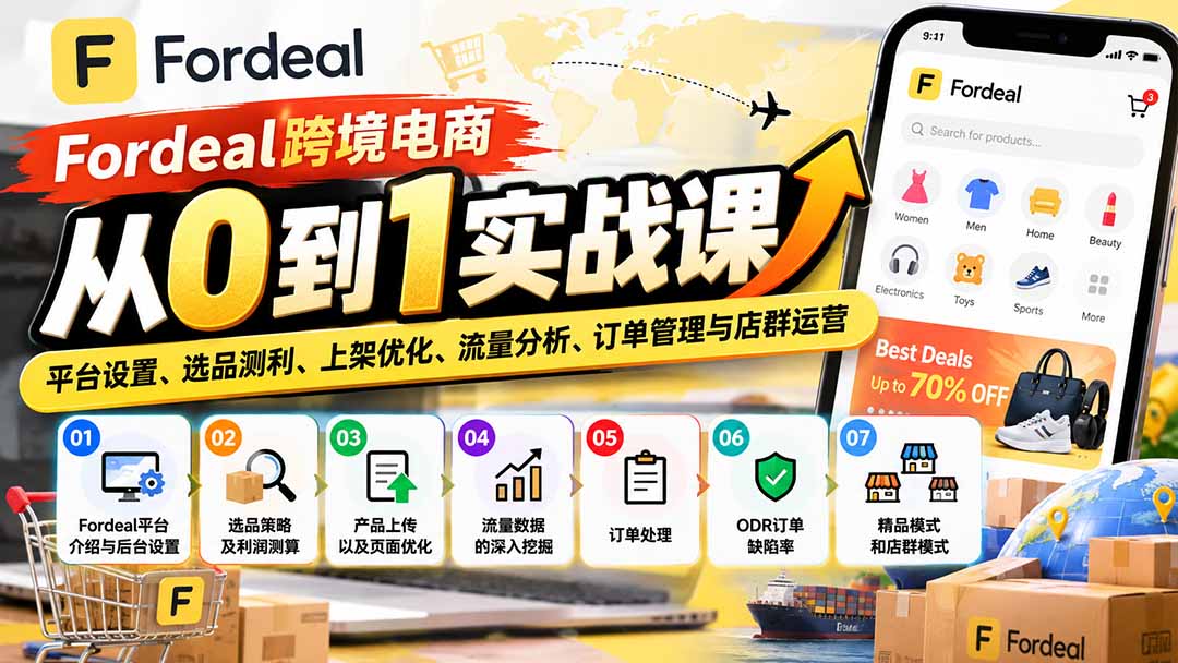 Fordeal跨境电商从0到1实战课:平台设置、选品测利、上架优化、流量分析、订单管理与店群运营-源创文化