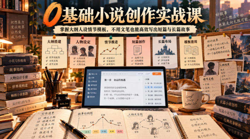0基础小说创作实战课｜掌握大纲人设情节模板，不用文笔也能高效写出短篇与长篇故事-源创文化