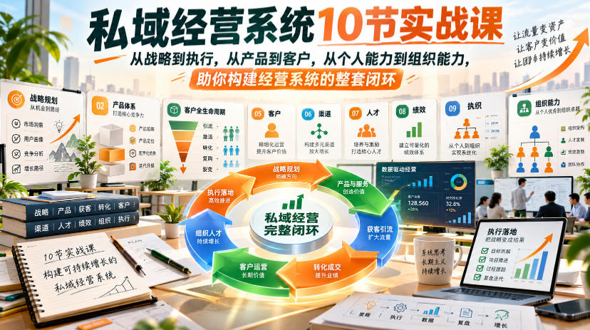 私域经营系统10节实战课，从战略到执行，从产品到客户，从个人能力到组织能力，助你构建经营系统的整套闭环-源创文化