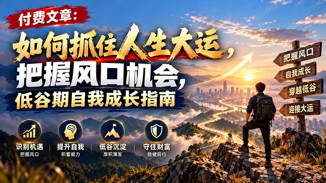 付费文章:如何抓住人生大运,把握风口机会,低谷期自我成长指南-源创文化