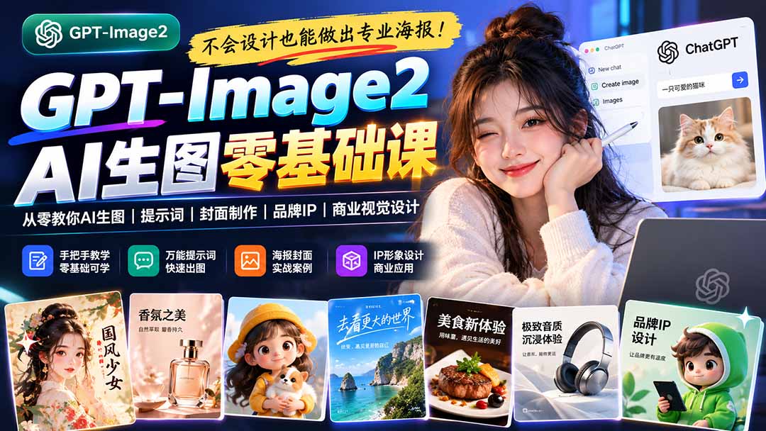 不会设计也能做出专业海报!GPT-Image2从零教你AI生图、提示词、封面制作、品牌IP与商业视觉设计-源创文化