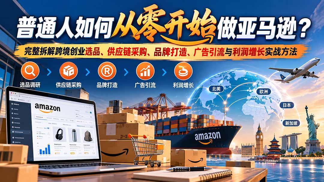 普通人如何从零开始做亚马逊?完整拆解跨境创业选品、供应链采购、品牌打造、广告引流与利润增长实战方法-源创文化