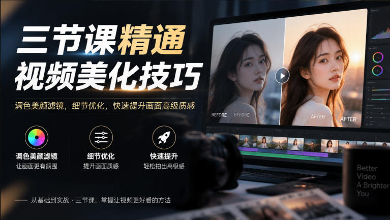 三节课精通视频美化技巧|调色美颜滤镜,细节优化,快速提升画面高级质感-源创文化