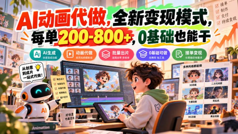 AI动画代做,全新变现模式,每单200-800+,0基础也能干【揭秘】-源创文化