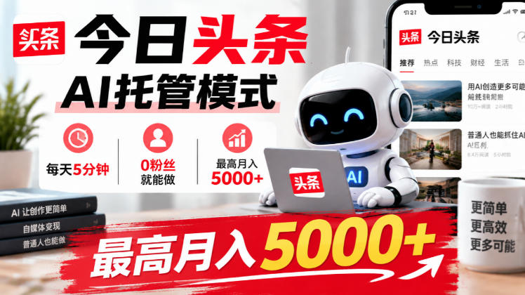 今日头条AI托管模式,每天5分钟,0粉丝就能做,最高月入5000+【揭秘】-源创文化
