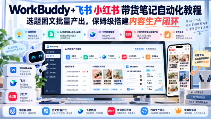 WorkBuddy+飞书小红书带货笔记自动化教程，选题图文批量产出，保姆级搭建内容生产闭环【文档】-源创文化