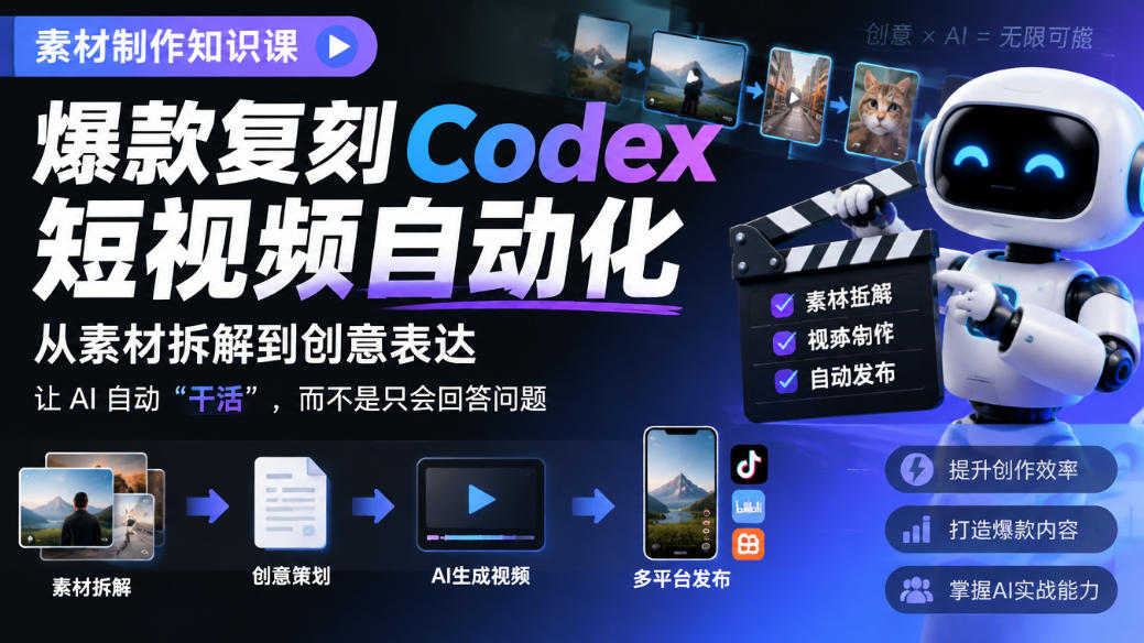 素材制作知识课,爆款复刻Codex短视频自动化,从素材拆解到创意表达,让AI自动“干活”,而不是只会回答问题-源创文化