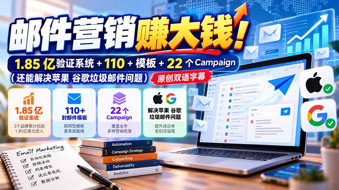 邮件营销赚大钱!1.85亿验证系统+110+模板+22个Campaign(还能解决苹果 谷歌垃圾邮件问题-源创文化