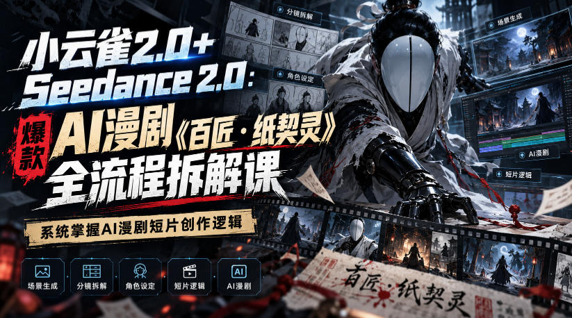小云雀2.0+Seedance 2.0:爆款AI漫剧《百匠・纸契灵》全流程拆解课,系统掌握AI漫剧短片创作逻辑-源创文化