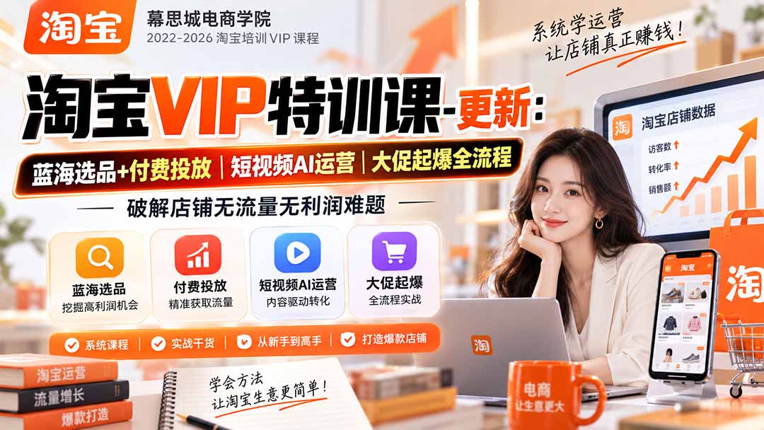 淘宝VIP特训课-更新1016:蓝海选品+付费投放|短视频AI运营|大促起爆全流程,破解店铺无流量无利润难题-源创文化