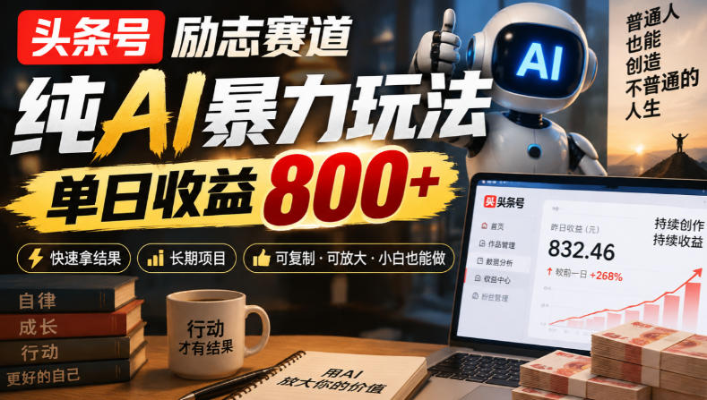 头条号励志赛道,纯AI暴力玩法,单日收益800+,快速拿结果,长期项目-源创文化
