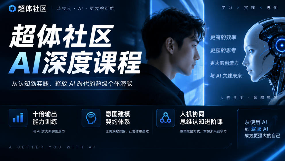 超体社区AI深度课程,十倍输出能力训练,意图建模契约体系,人机协同思维认知进阶课-源创文化