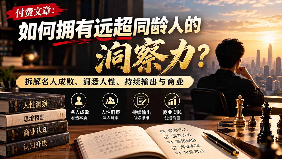 付费文章：如何拥有远超同龄人的洞察力？拆解名人成败、洞悉人性、持续输出与商业实践-源创文化