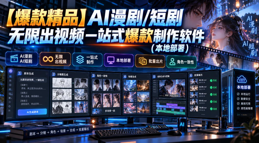 【爆款精品】AI漫剧/短剧无限出视频一站式爆款制作软件(本地部署)-源创文化