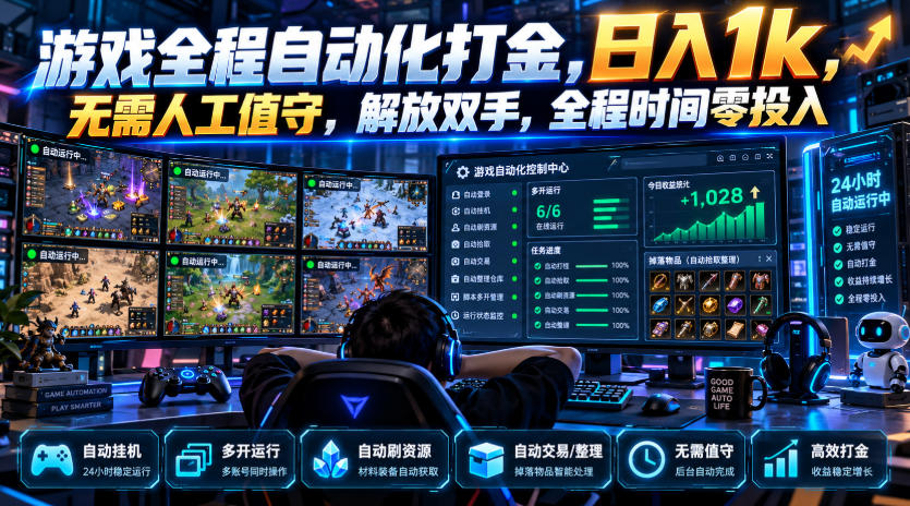 游戏全程自动化打金,日入1k,无需人工值守,解放双手,全程时间零投入【揭秘】-源创文化
