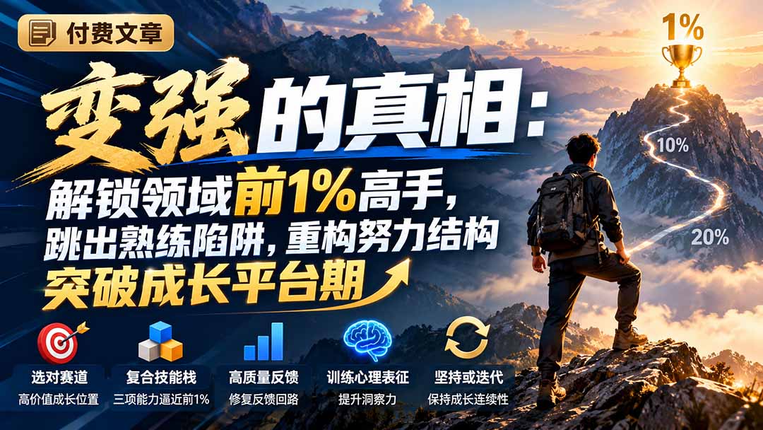 付费文章:变强的真相:解锁领域前1%高手,跳出熟练陷阱,重构努力结构突破成长平台期-源创文化