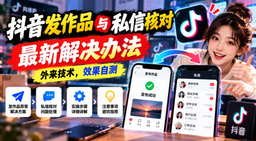 抖音发作品与私信核对最新解决办法,外来技术,效果自测-源创文化